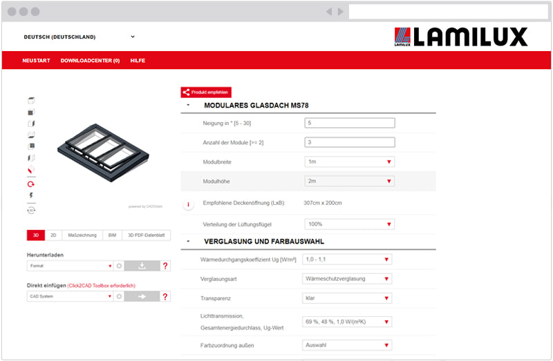 Konfigurator LAMILUX Modular Glass Skylight MS78